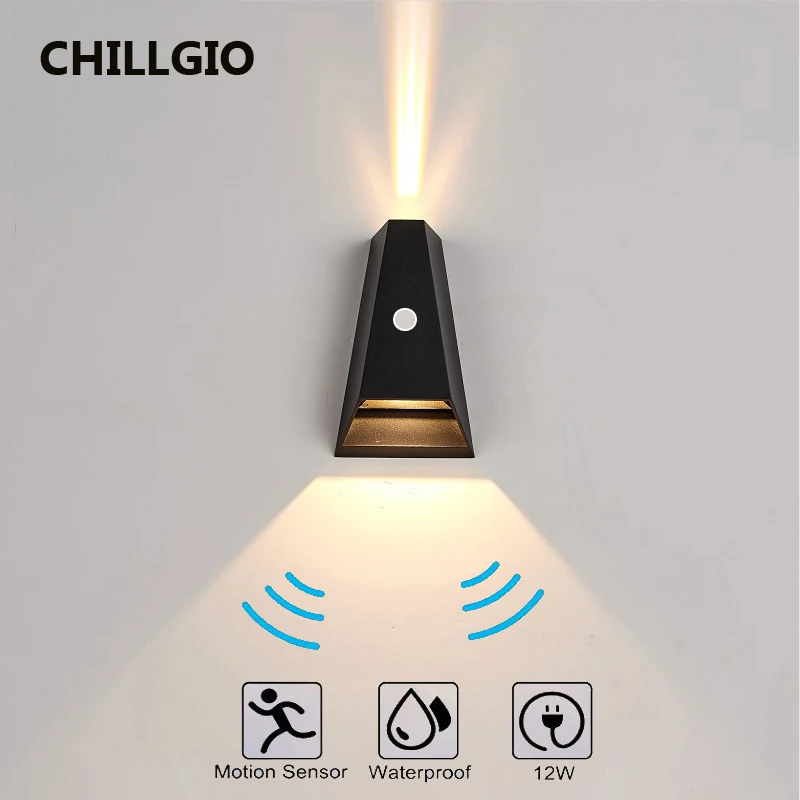

Настенные светильники CHILLGIO с датчиком, наружные водонепроницаемые лампы IP65 для крыльца, сада, декора, шайба, алюминиевые внутренние светиль...