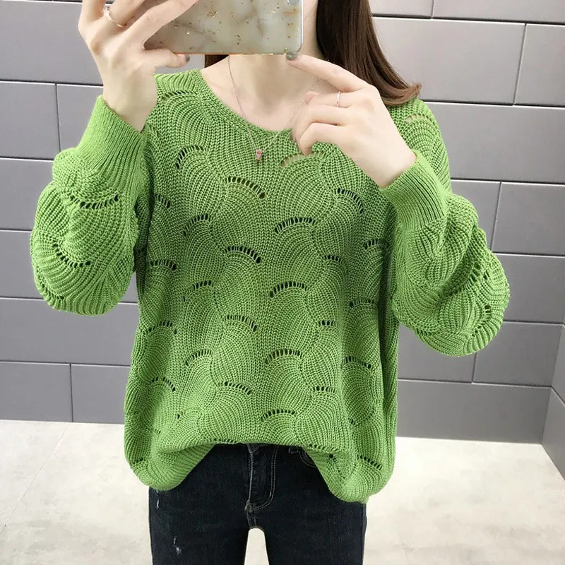 

Korean Fashion Sweater Jumper Women Knit Sweater Casual Long Sleeve Knitted Sweater Casual Wear V Neck Crochet Top Coat Sweater