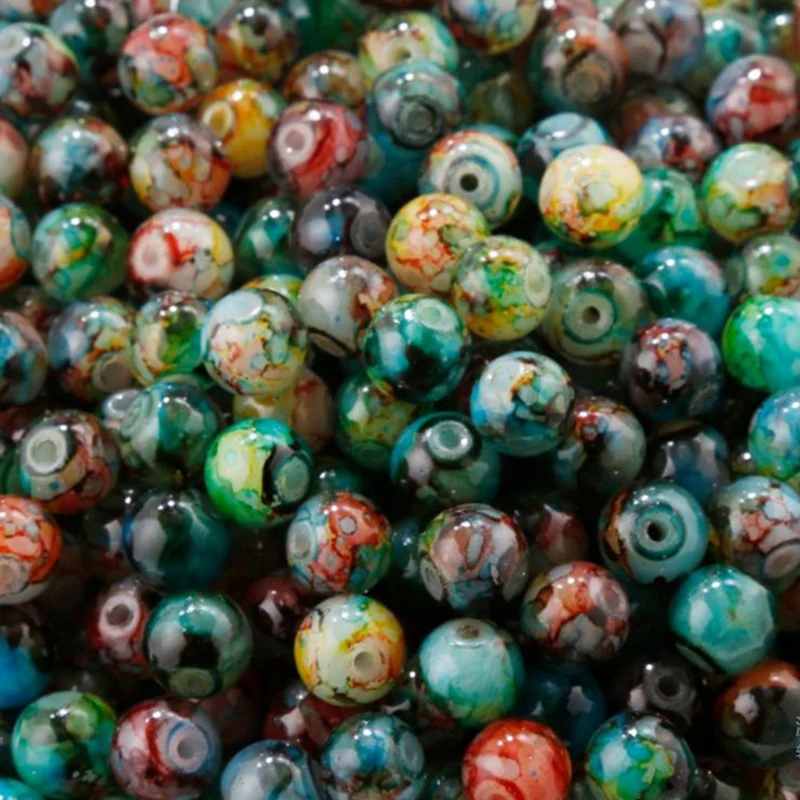 

DIY Jewelry Beads Accessories 8mm Glass Flower Beads Round Beads Paint Beads 15 Colors in a Box