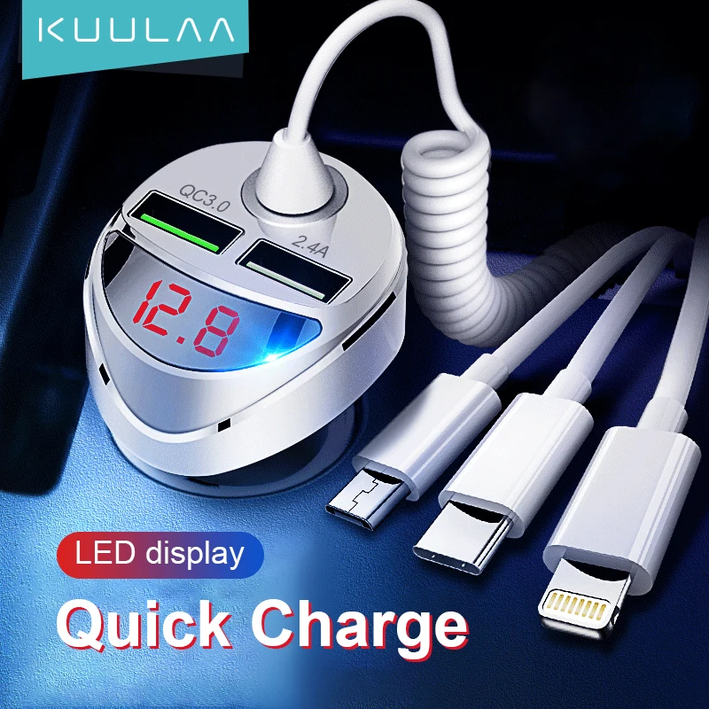 

KUULAA USB Car Charger Quick Charge 4.0 Fast Charging Charger Micro USB C with Cable For iPhone Huawei Xiaomi Mi Type C Phone