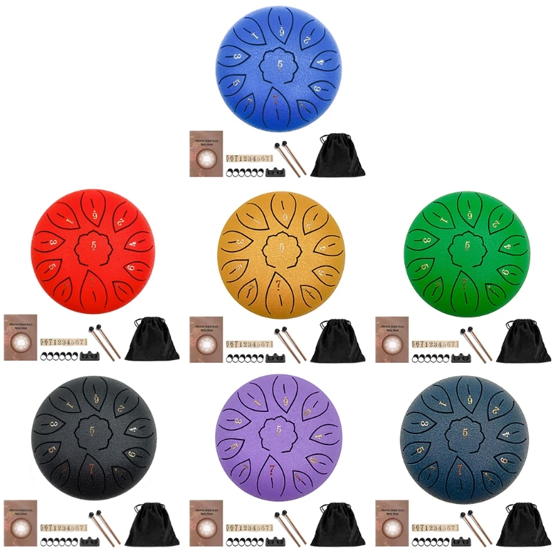 

Steel Tongue Drum, 11 Notes 6 Inches Tank Drum C-Key,Percussion Instrument Kit with Drum Mallets Note Stickers
