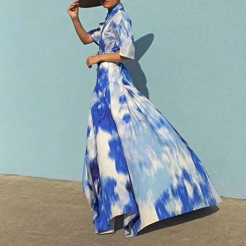 

Blue Long Dress Top Quality Women Fashion Vintage Banquet Evening Party Dress Sexy Dress