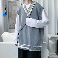 knitted vest mens autumn and winter korean style trend personality v neck mens sweater vest casual loose oversized harajuku