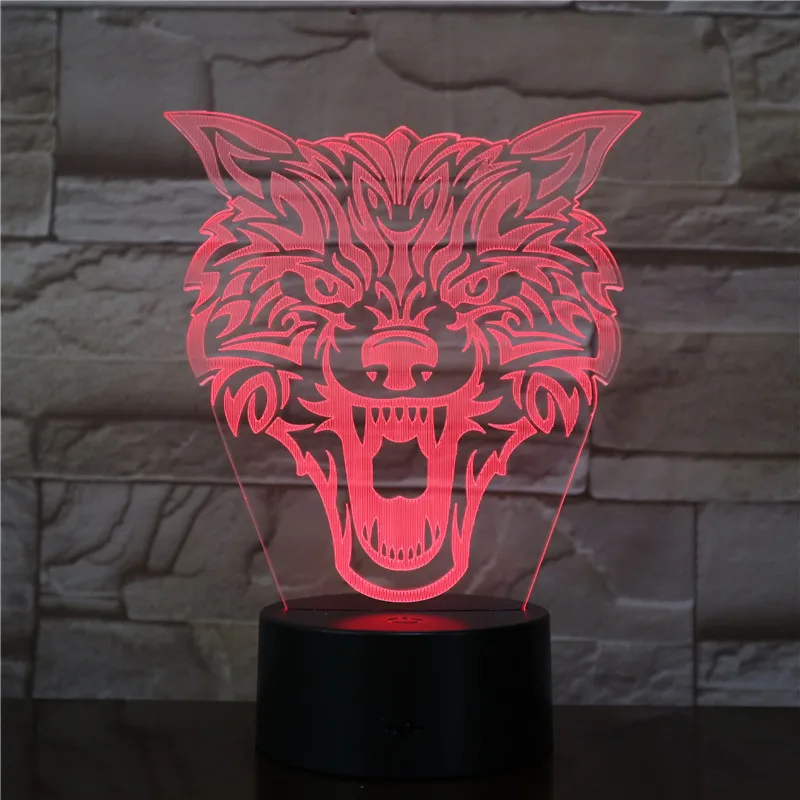 Светодиодная лампа Fierce Wolf 3d меняющая сенсорный пульт дистанционного управления