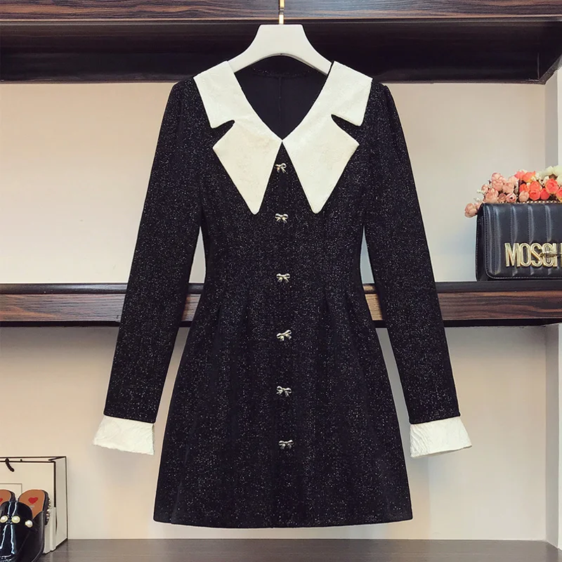 

Женское триковечерние жное платье средней длины на весну и осень, женское праздничное платье, элегантное офисное однобортное Черное и розо...