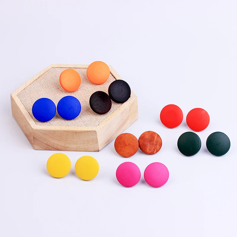 YAMEGA Korean Simple Design Log Wooden Earrings Red Brown Round Wood Alloy Earring Female Trendy Jewelry For Women Girls Gifts