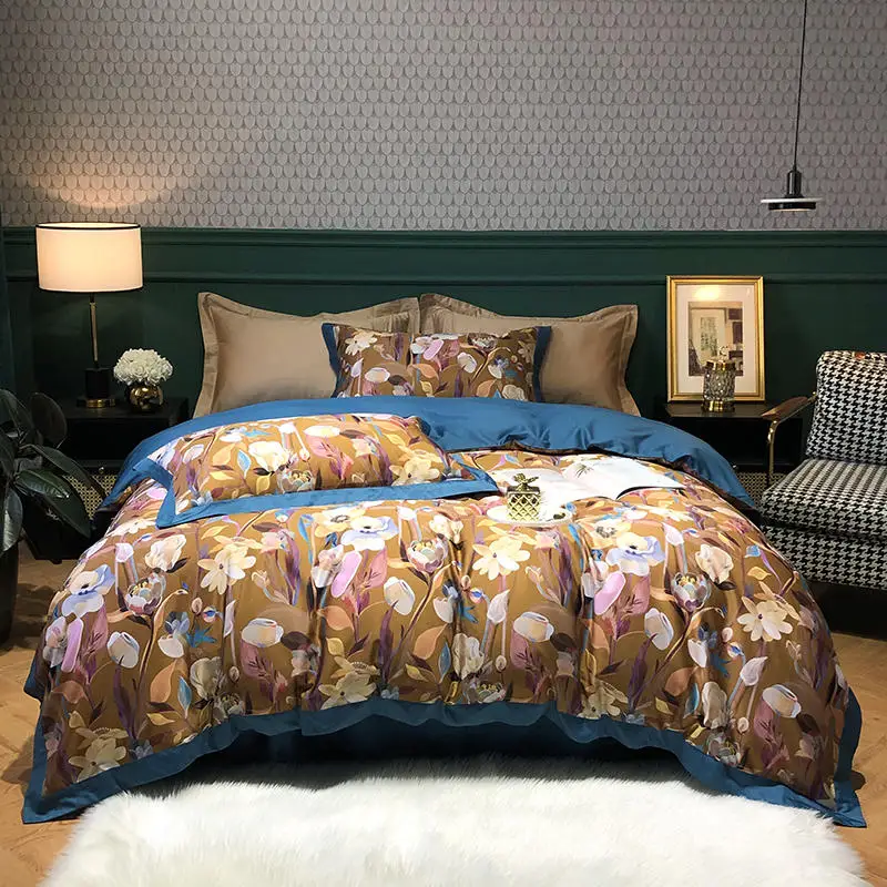 

New Luxury Long Staple Cotton Digital Priting Bedding set Full Queen King size Duvet cover Bedsheet pillowcase fittedsheet
