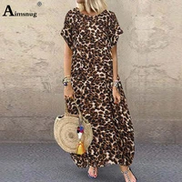 aimsnug women elegant long dress vintage leopard print beach dress loose 2022 oversized 5xl ladies bohemian maxi dresses femme