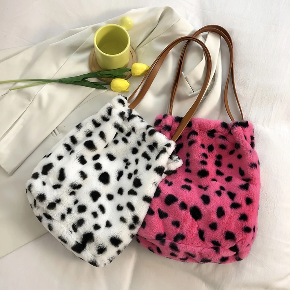 

Сумка-тоут женская плюшевая на плечо, модный саквояж на плечо с принтом животного, простая вместительная сумочка-тоут, Осень-зима