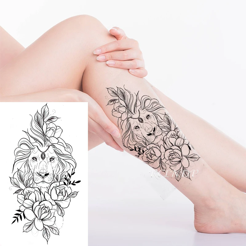 Waterproof Temporary Tattoo Sticker Lion Big Animal Rose Flower Fake Tatoo Flash Tatto Arm Back Leg Body Art for Women Men | Красота и