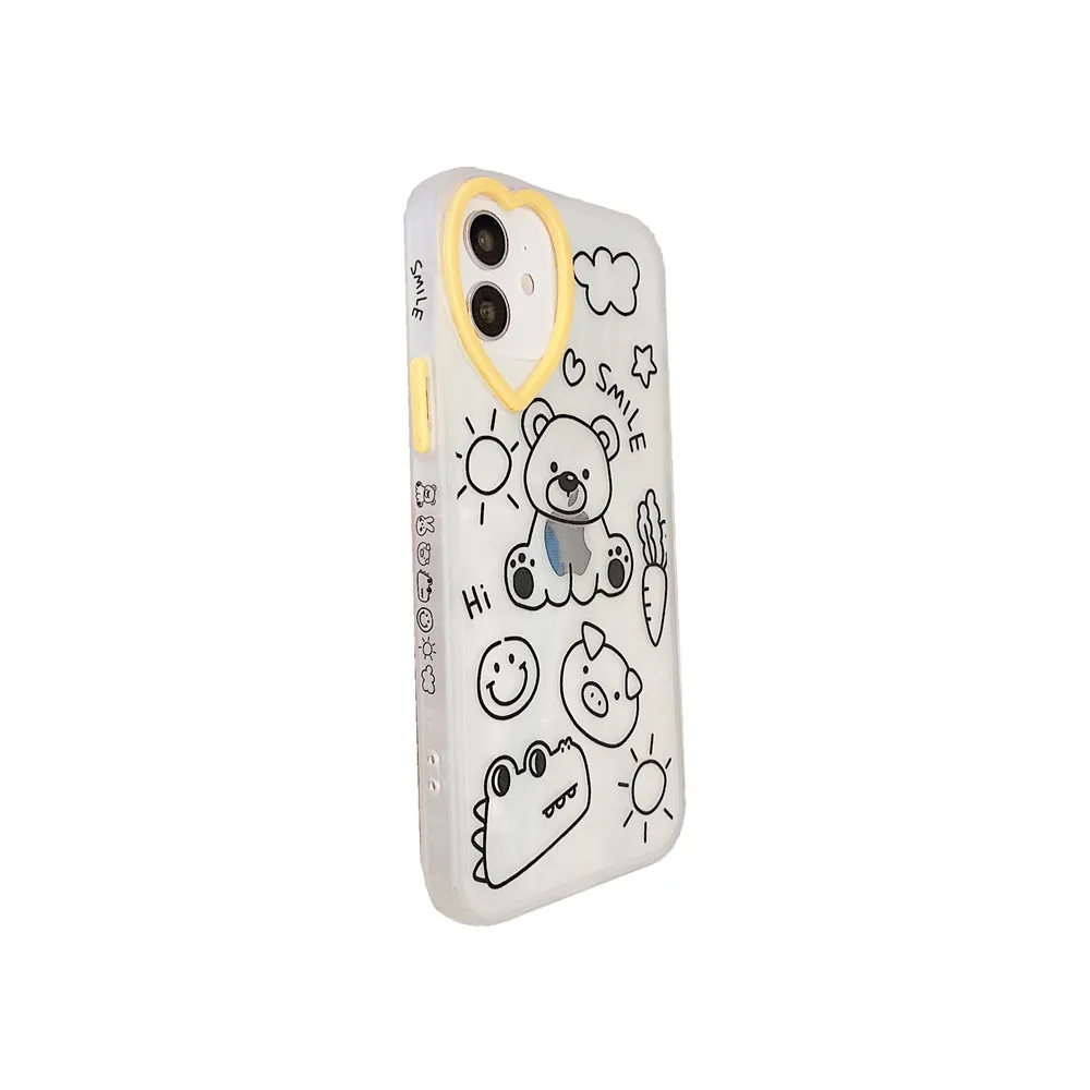 

Cartoon Graffiti Bear Clear Phone Case For iPhone 11 12 Pro Max XR XS Max 7 8 Plus Soft TPU Camera Protection Side Pattern Cover