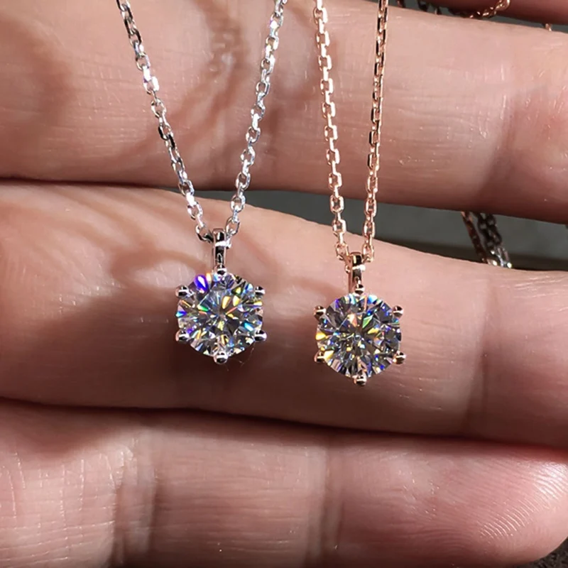 Ожерелье для женщин простой шесть когтей кубического циркония цвета розового