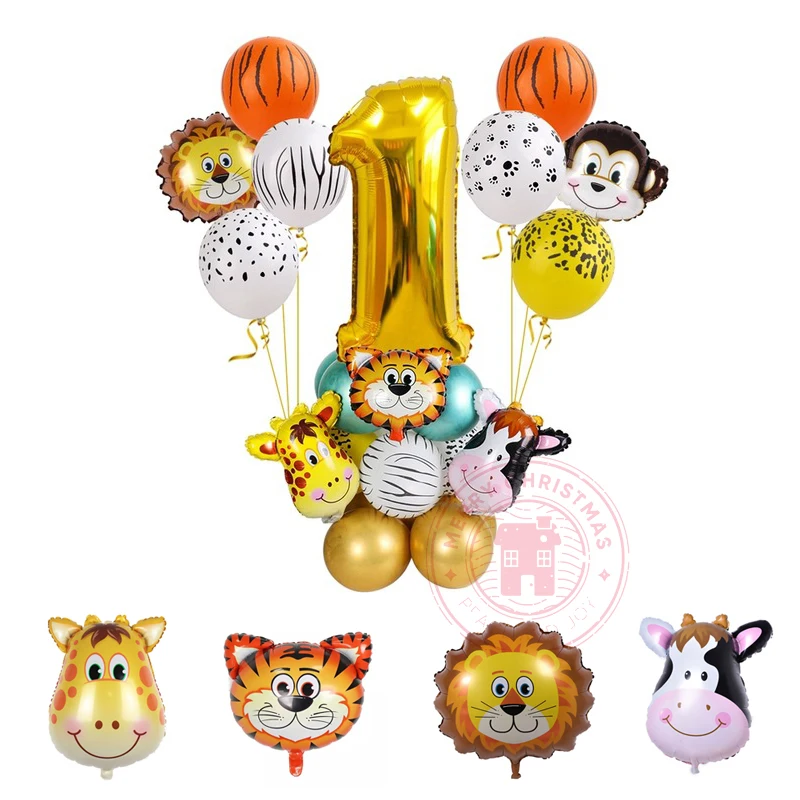 

18pcs/Set 1-9 Years Old Animal Monkey Lion Tiger Cow Animal Baby Party Latex Aluminum Film Digital Balloon Decoration Products