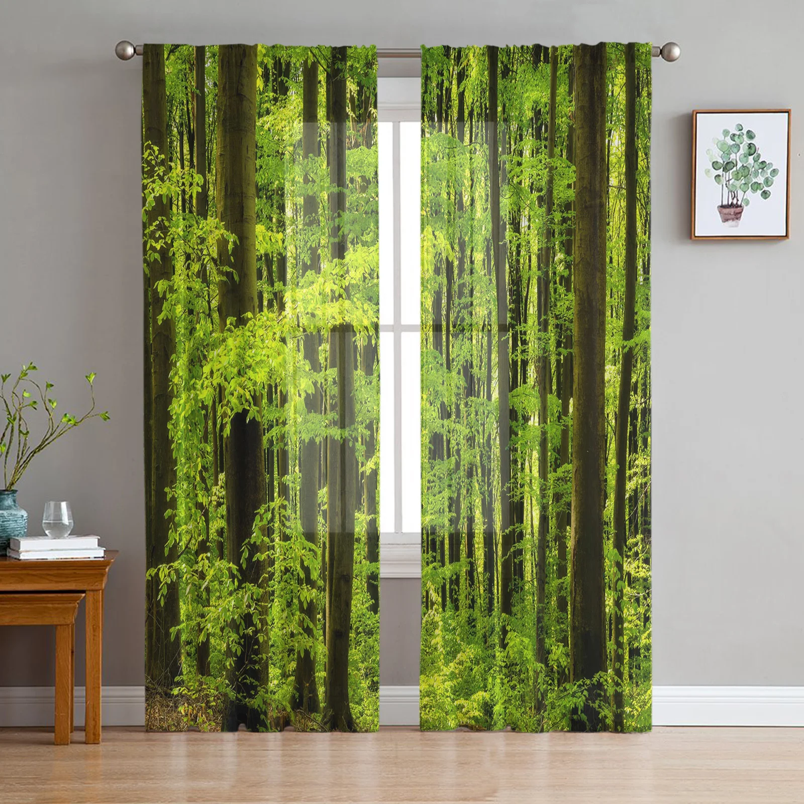

Forest Green Trees Leaves Plants Natural Scenery Tulle Sheer Window Curtains for Living Room Bedroom Tulle Voile Curtains Decor