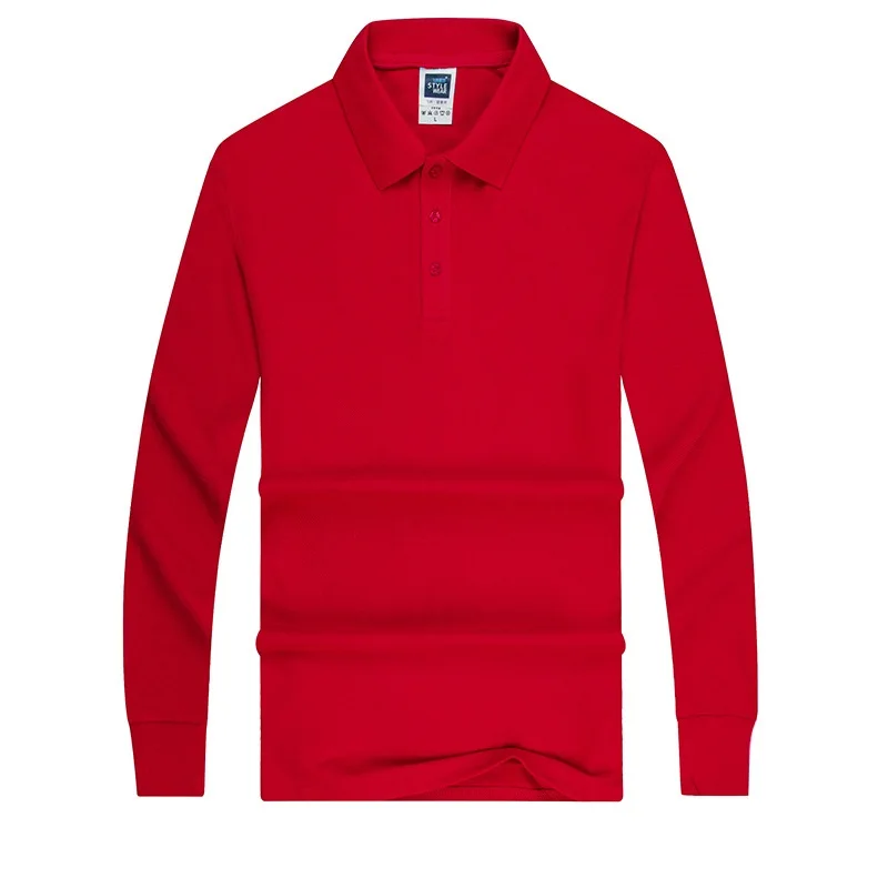 Men's Clothing Shirts 65% Cotton Polyester Full Long Sleeve Casual Solid Oxford Buttons Stand Square Collar Polo T-Shirt | Мужская