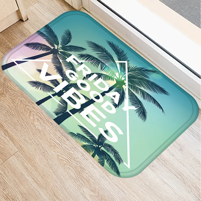 Коврик придверный коралловый бархатный с изображением Тропического Дерева для