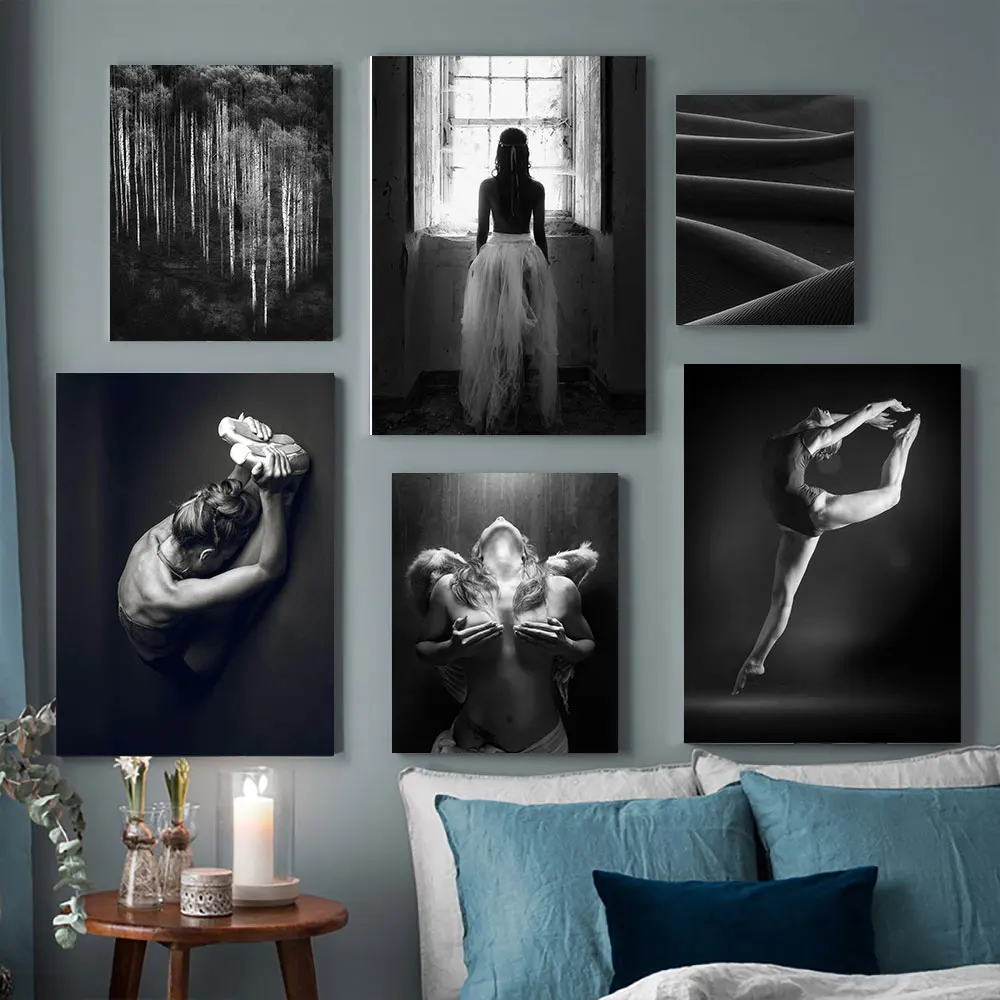 

Ballet dancer Poster Black White Woman Still life Canvas Painting Modern Wall Art Print Wall Picture For Living Room Home Decor