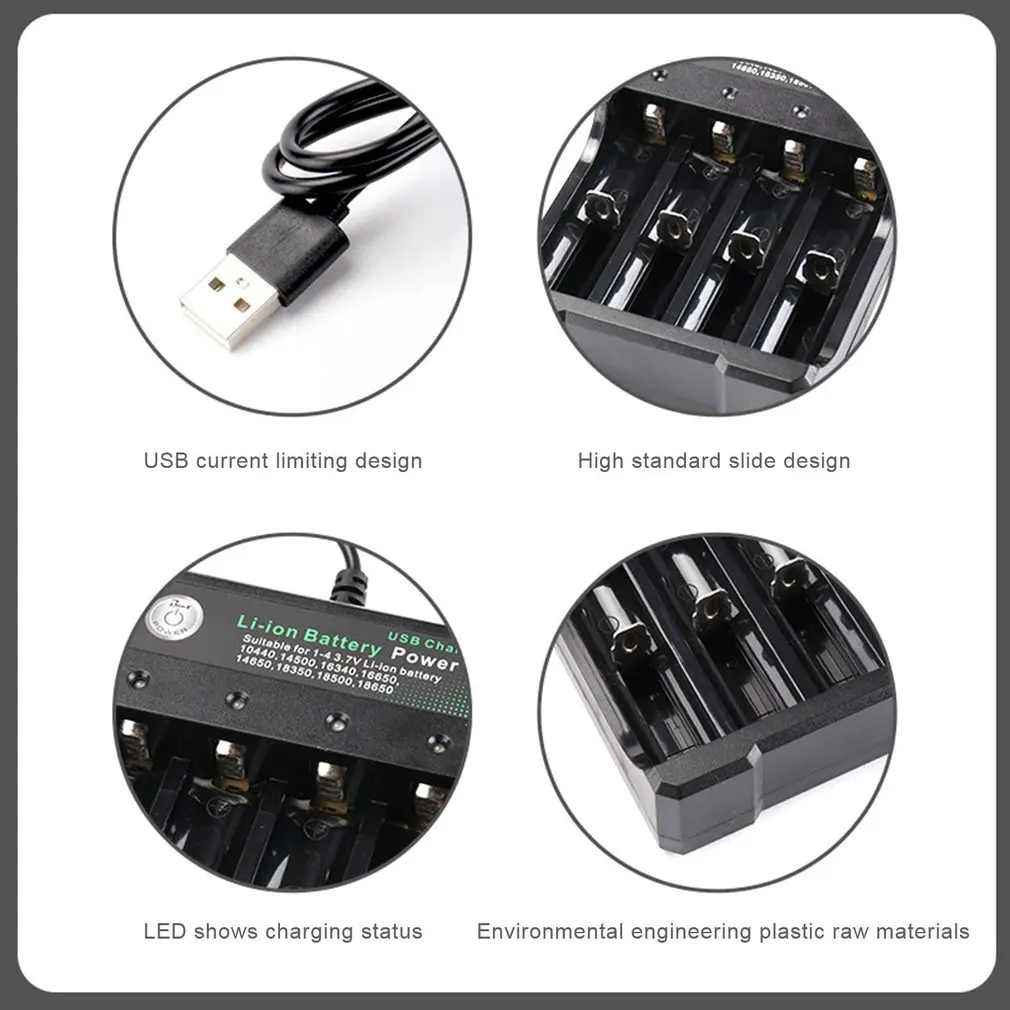 USB 18650 Батарея Зарядное устройство черные 4 слота AC 110V 220V двойной для QI