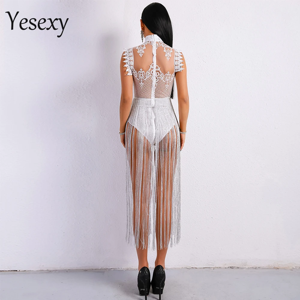 Yesexy 2020 сексуальные женские комбинезоны с кисточками высокой горловиной без