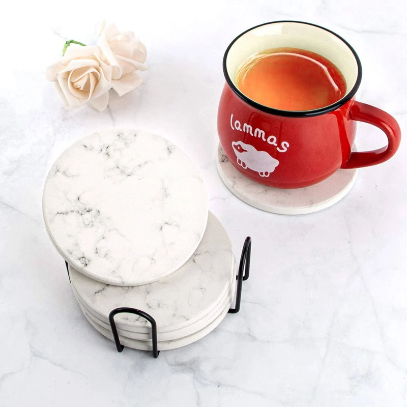 

6Pcs Absorbent Coasters for Drinks Coasters Set 4 Inch with Kitchen Scallion Storage Box, Refrigerator Storage Box