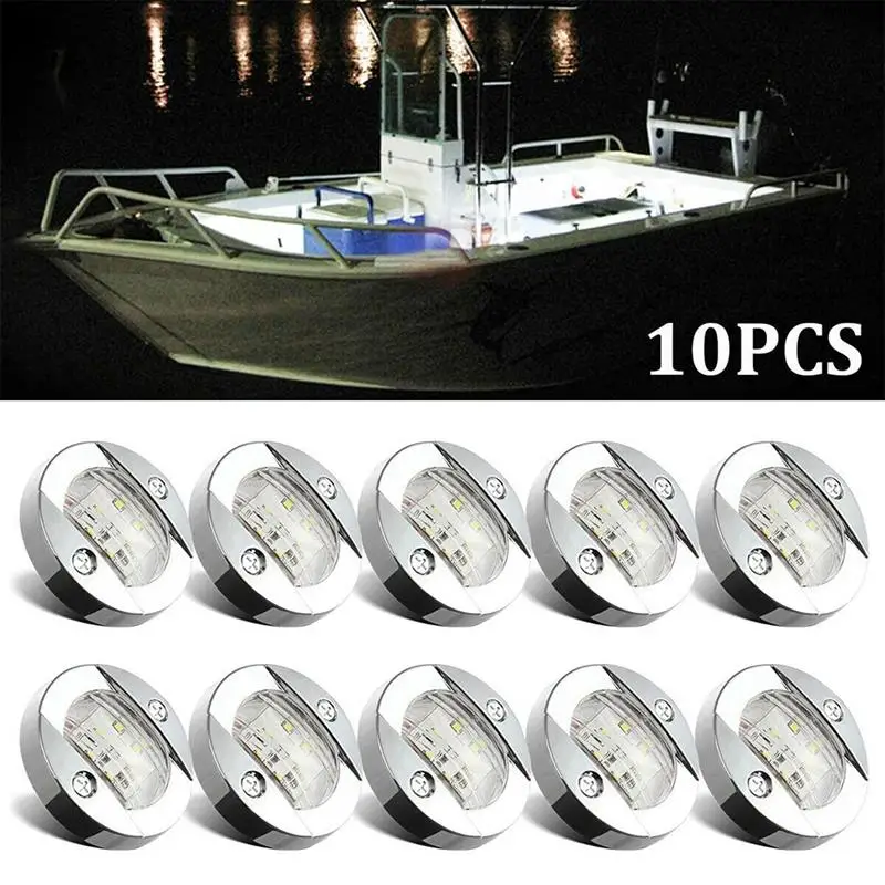 

10pcs 12V-24V Marine Boat Yatch Transom LED Stern Light LED Cabin Deck Courtesy Light Waterproof Round Cold White LED Tail Lamp