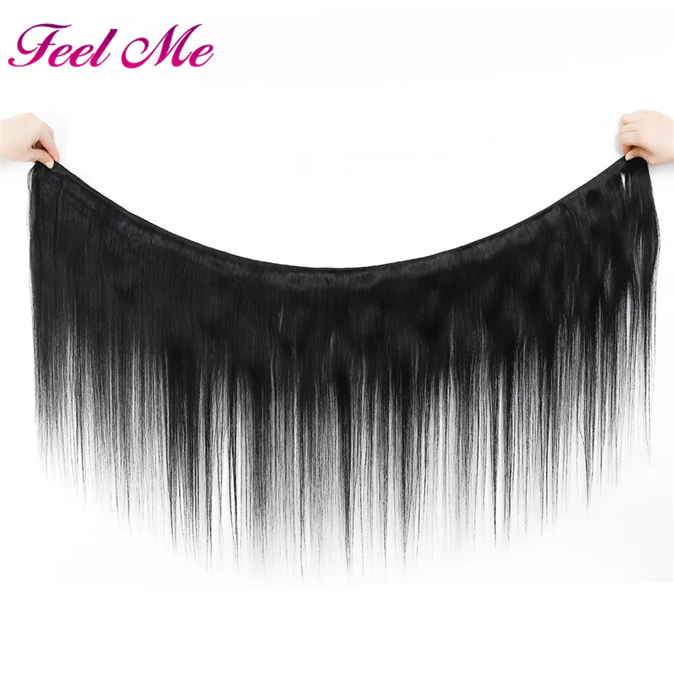 Feel Me бразильские прямые пучки волос с закрытием человеческие волосы 3/4 4*4