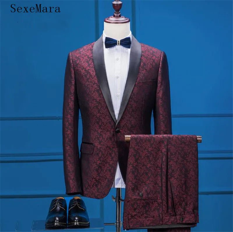 Бургундия 2 предмета мужской свадебный смокинг костюм жениха кольцо для