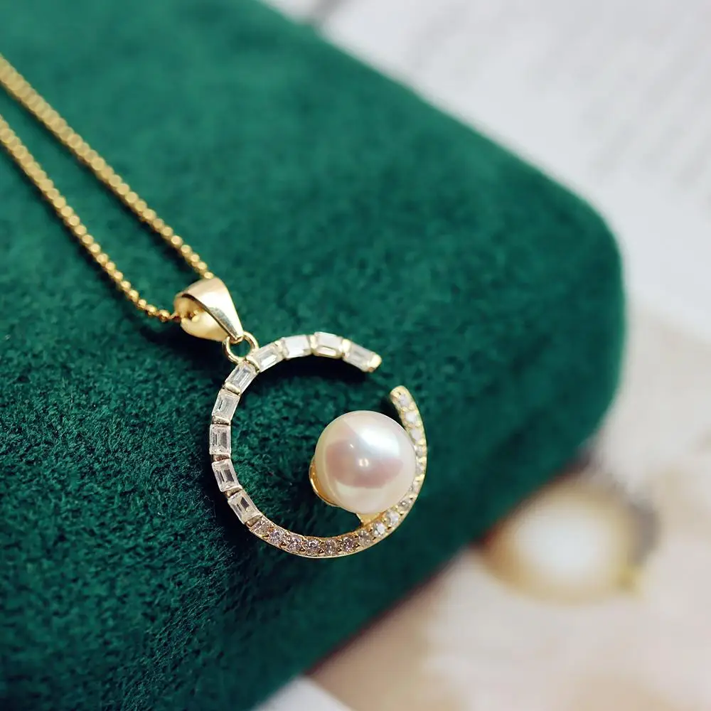 

MeiBaPJ Trendy Real Natural Freshwater Pearl Moon Pendant Necklace 925 Sterling Silver Fine Party Jewelry for Women
