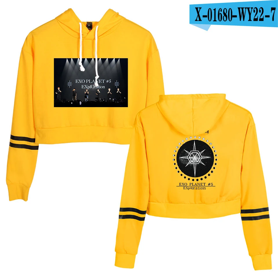 KPOP EXO PLANET#5, короткие толстовки с капюшоном, кофты, уличная одежда, топы, осень, EXO PLANET#5, женские толстовки с капюшоном, Harajuku, осень - Цвет: Светло-зеленый