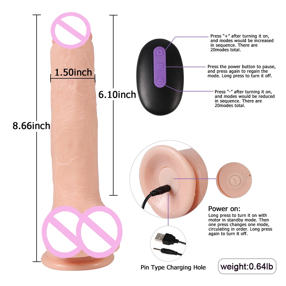 Фаллоимитатор с беспроводным пультом дистанционного управления 20 скоростей