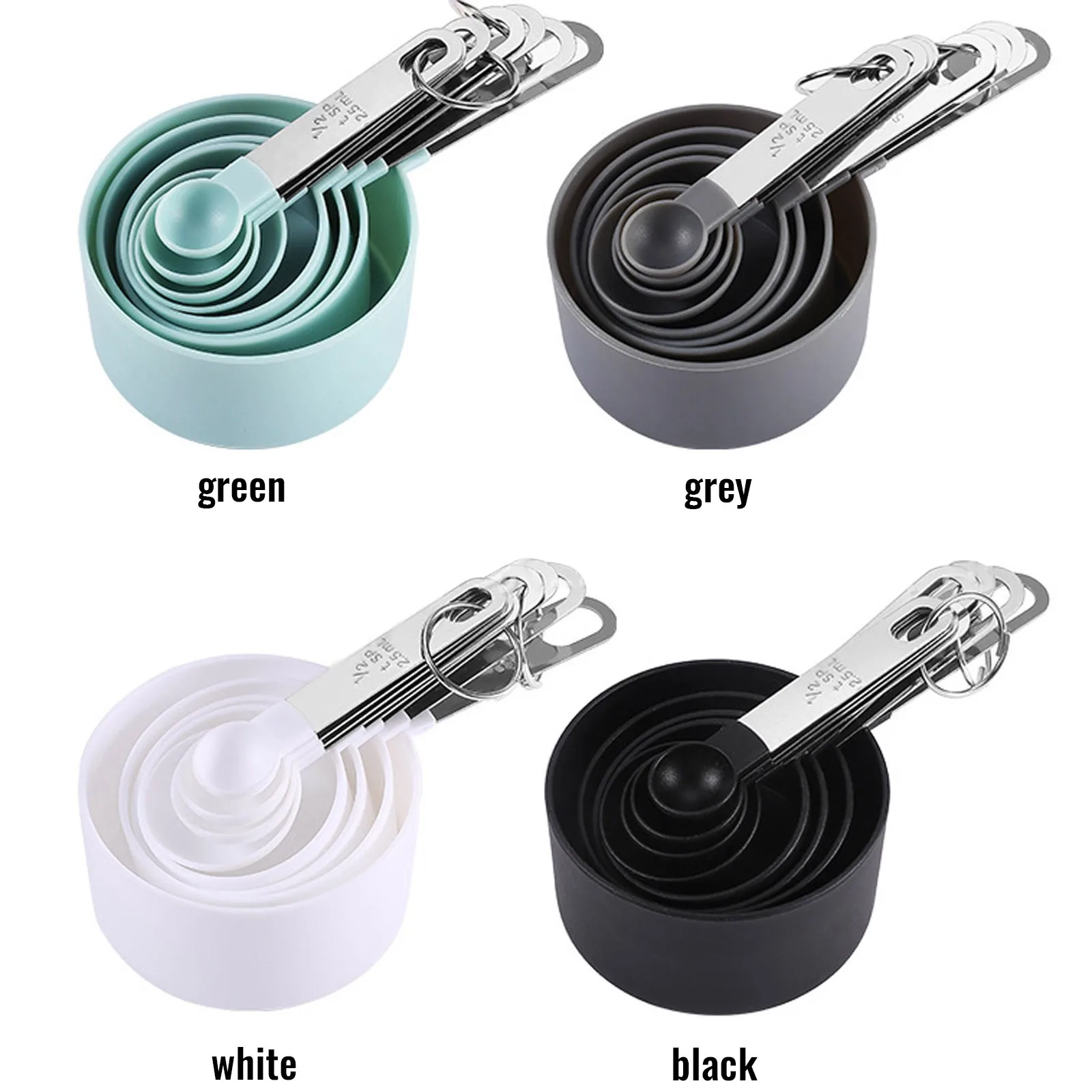 

8PC Measuring Spoon Measuring Cup PP Baking Accessories Plastic Handle Kitchen Steel Plastic Handle Kitchen Gadgets New 2021