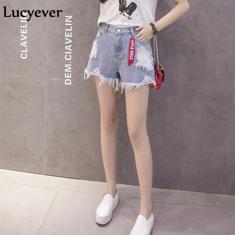 Женские джинсовые шорты Lucyever размера плюс с бахромой модные летние черные и