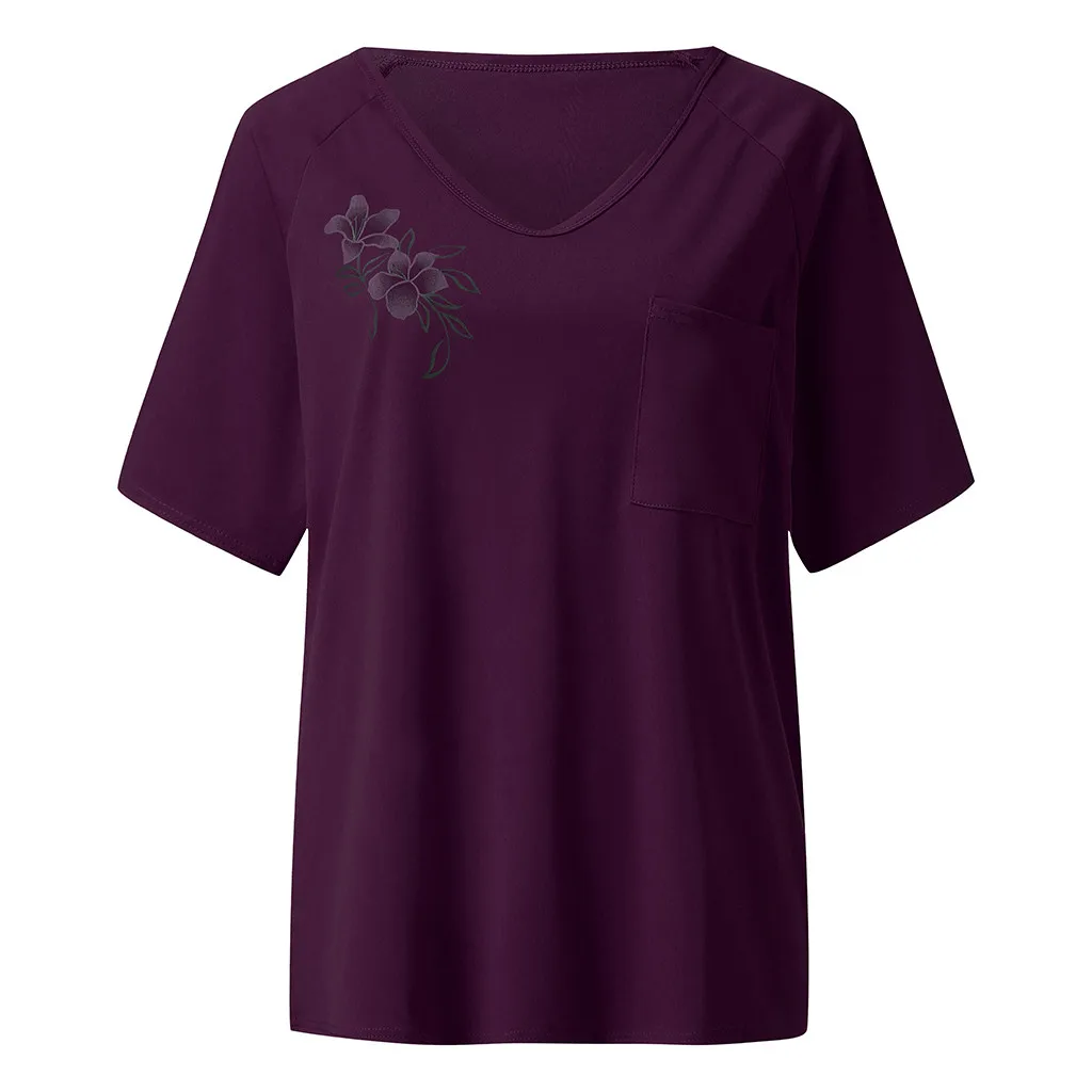 Модная футболка летняя женская с коротким рукавом свободный карман повседневная