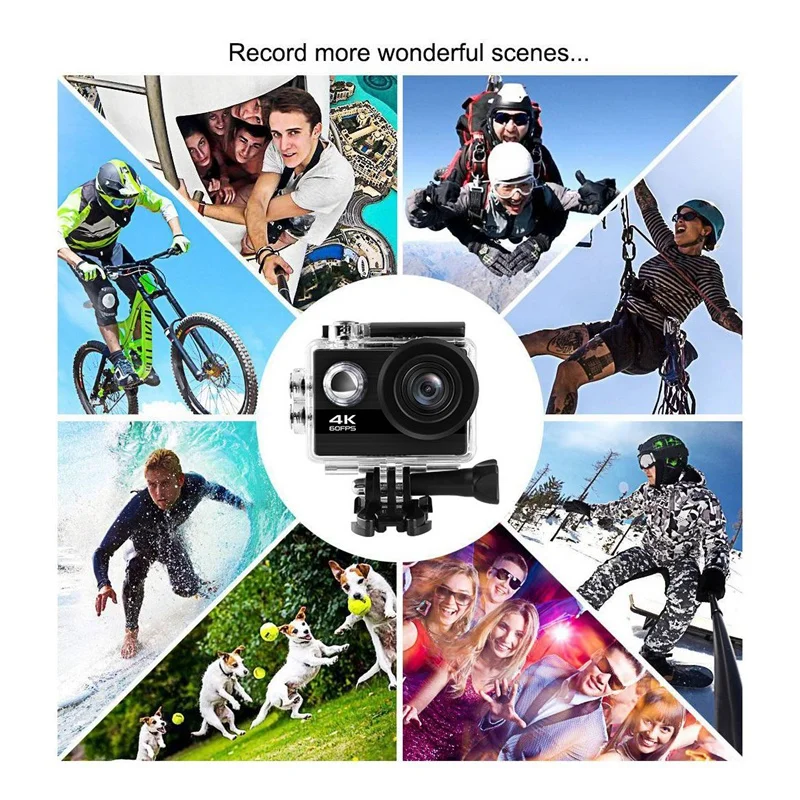 4K 60Fps EIS экшн Камера с 2 0 дюймов IPS Экран 24MP Противоударная Водонепроницаемый