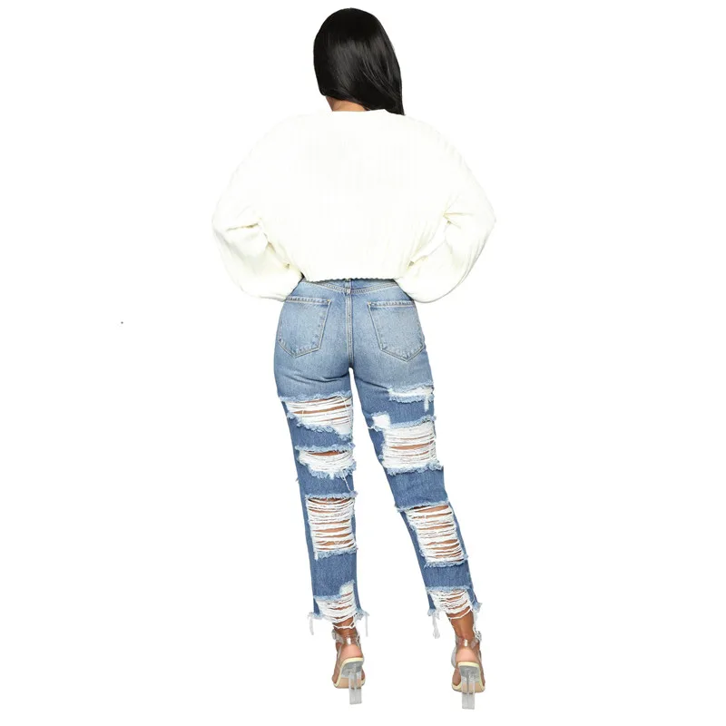 KALENMOS Casual Hole Ripped Jeans Women Sexy High Waist Denim Pants Retro Straight Praight Tassel Trousers Pockets Female | Женская