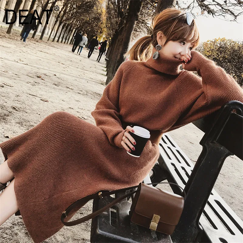 DEAT 2020 Новая зимняя женская одежда длинная водолазка с длинными рукавами вязаный