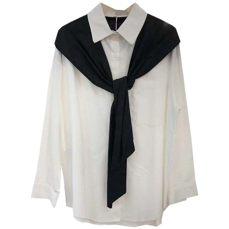 

Prefall trend new Korean clear color fake two temperamentally slimming loose-fitting version of pocket shirt