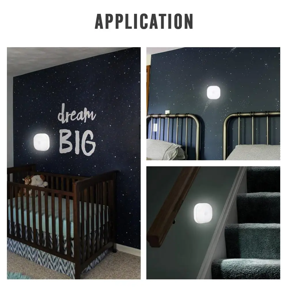 Ночной светильник с датчиком движения мини квадратный для спальни светодиодный s