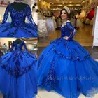 Королевского синего цвета с блестками; Большие размеры блестками Бальные платья 2020 платье принцессы с длинными рукавами бальное платье Праздничное платье элегантный корсет сладкий 16 Новый год