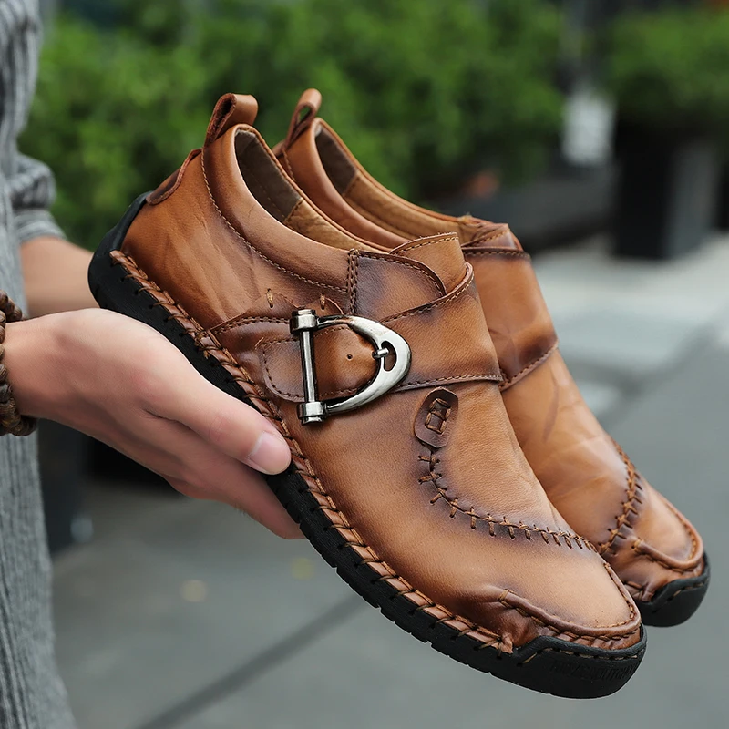 

Vintage male shoes genuine leather men shoes business office moccasins for men wedding open shoes comfortable manual loafers