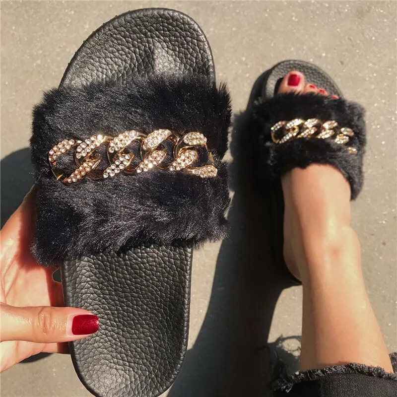 Женские меховые шлепанцы домашние Шлепанцы из лисьего меха пушистая плюшевая