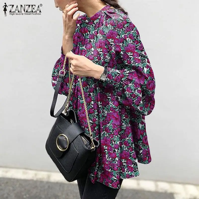

Женская Осенняя мешковатая рубашка ZANZEA с цветочным принтом, Туника А-силуэта, топы, уличная блузка с богемным принтом, Женская Повседневная ...