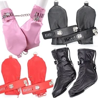 unisex mitten wrist cuffs fist mitts gloves%ef%bc%8cpu leather padded boot booties feet restraint socks female foot fetish adult games