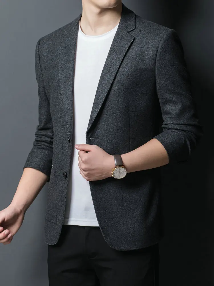 2022 весенне-осенние Мужские приталенные блейзеры черные серые тени клетчатый