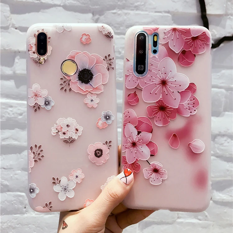 Розовый милый чехол с цветами для телефона Huawei P Smart Y9 Y7 2019 девочек кошкой 3D