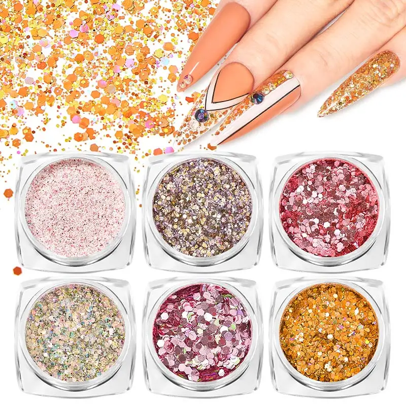 

6pcs Nail Glitter Powder Sequins Shiny Sparkles Nail Art Sequins Pigment Dust 3D DIY Manicure Decorations