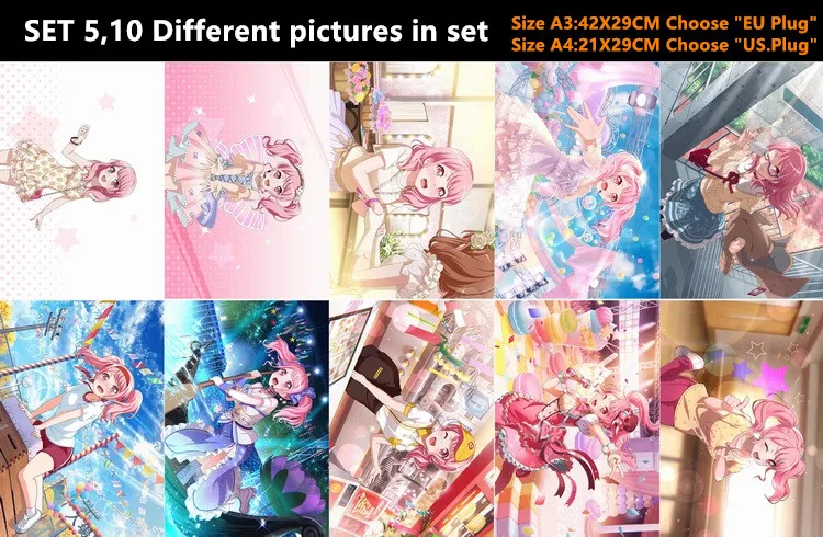 10 шт./лот Anime BanG Dream! Наклейка на стену Kasumi Mashiro Chiyu Yukina Ran Ako Rinko Sayo Toys размеры 42x29 см |