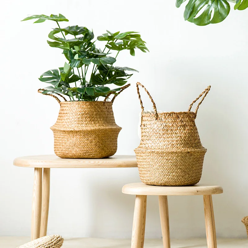 Seagrass плетеная корзина для домашнего хранения Складная натуральная горшок