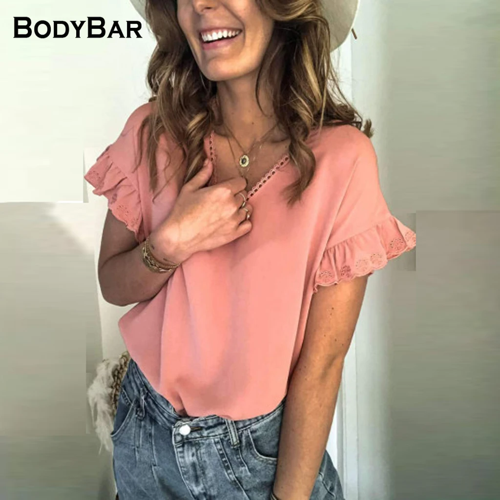 

Vintage Wood Ears T Shirt Sexy V Neck Short Sleeve Tee 2021 New Female Loose T-shirt Casual Tops Summer Simple Comfort Lady Top