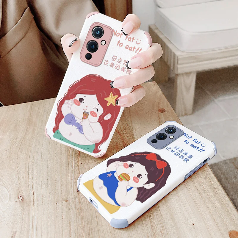 

Greedy Princess Phone Case For Oneplus 9 9pro 8t 8 8pro Pro Lambskin Four Corners Stick Leather Cover
